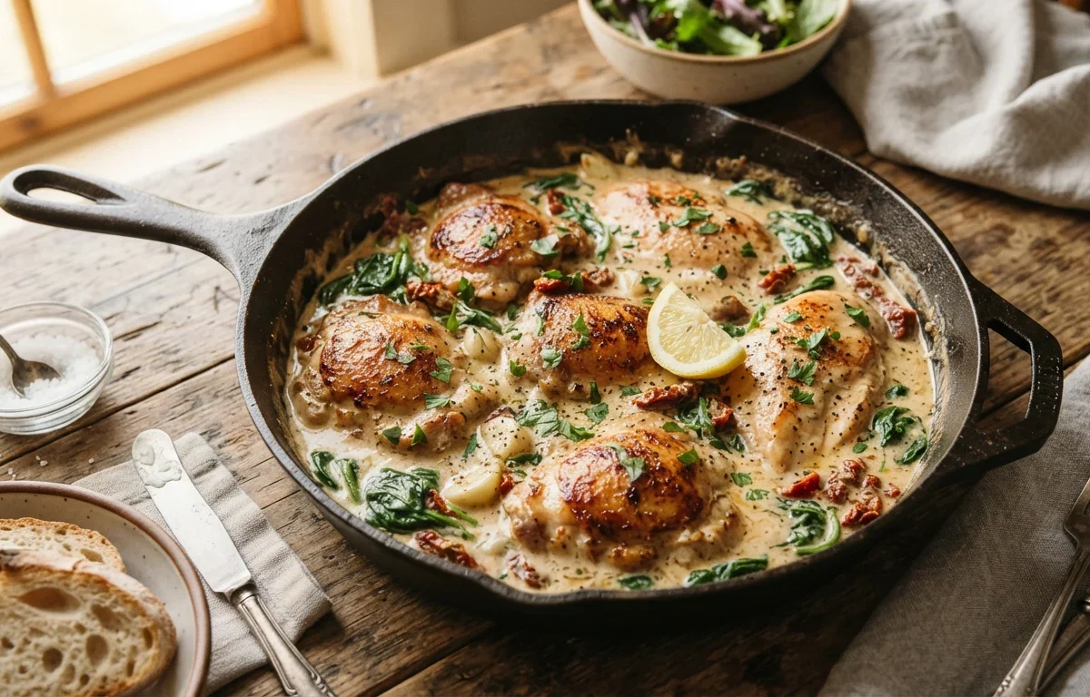 Creamy Garlic Butter Chicken with Spinach & Sun-Dried Tomatoes