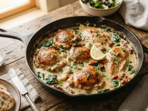 Creamy Garlic Butter Chicken with Spinach & Sun-Dried Tomatoes