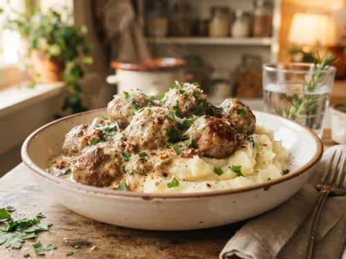 Crockpot Creamy Tuscan Meatballs