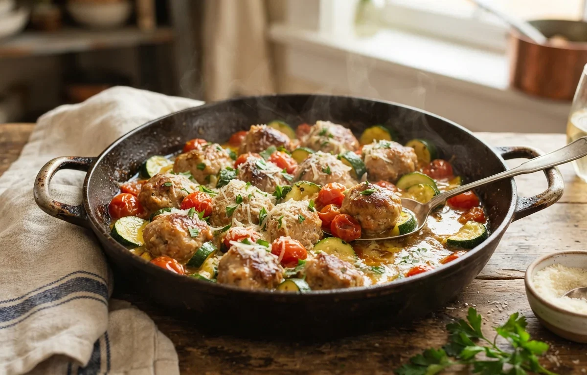 Garlic Butter Chicken Balls with Zucchini & Tomatoes