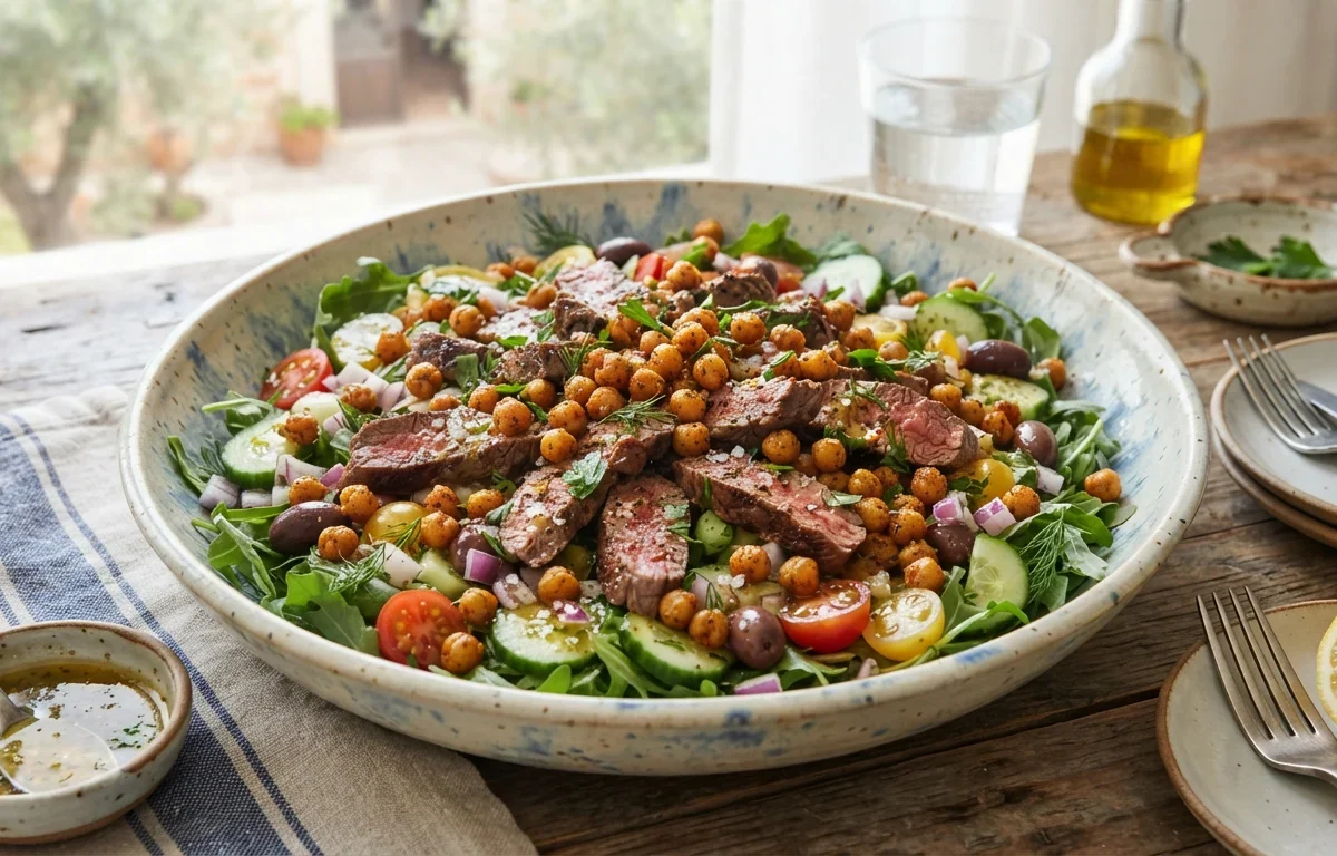 Mediterranean Steak & Crispy Chickpea Salad