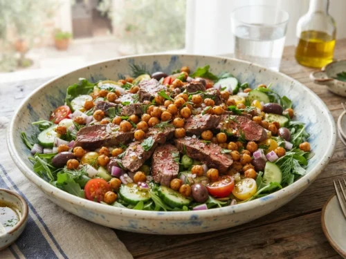 Mediterranean Steak & Crispy Chickpea Salad