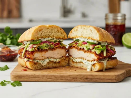 Crispy Air-Fried Chicken Sandwich with Quick Pickled Slaw