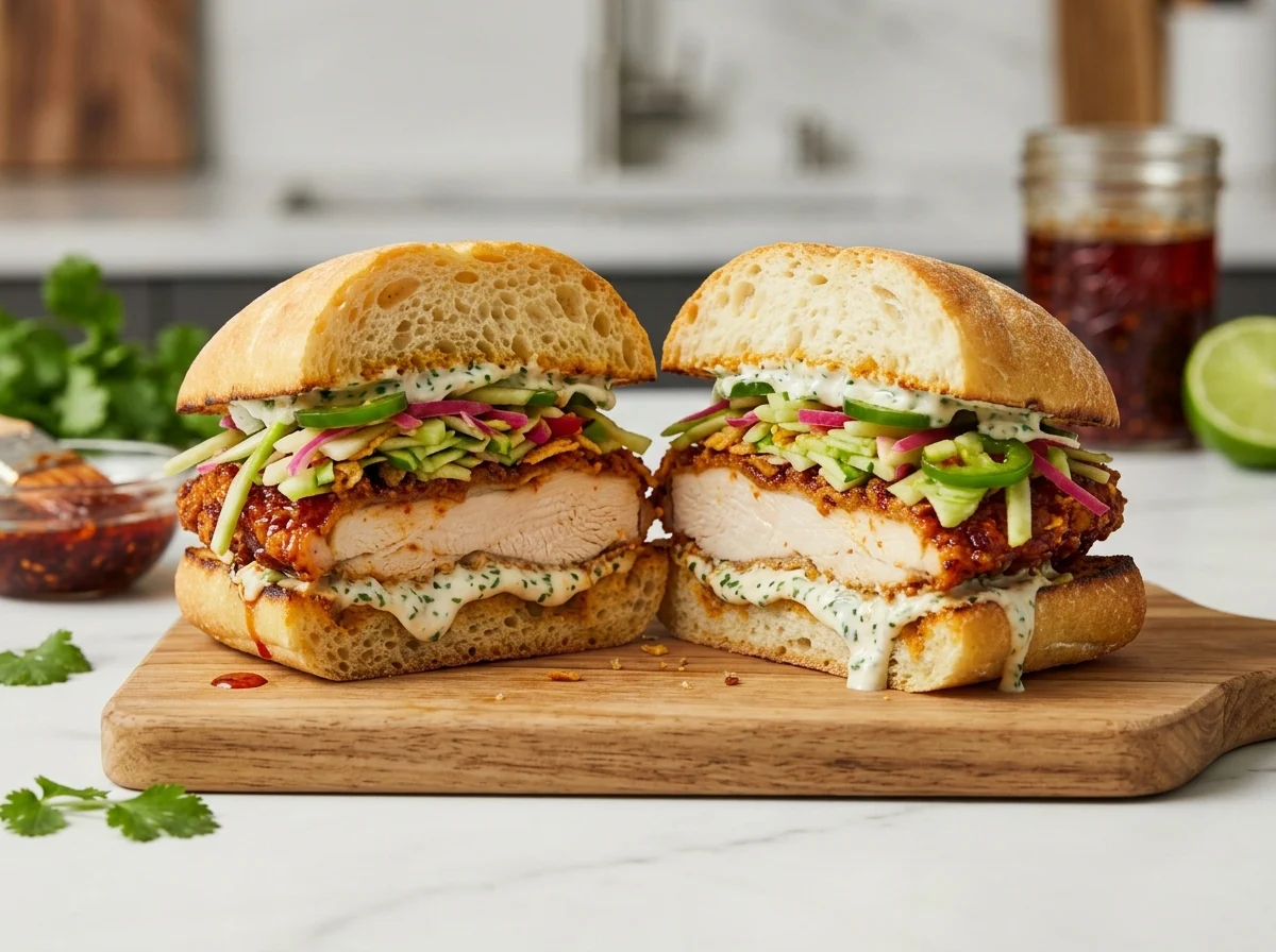 Crispy Air-Fried Chicken Sandwich with Quick Pickled Slaw