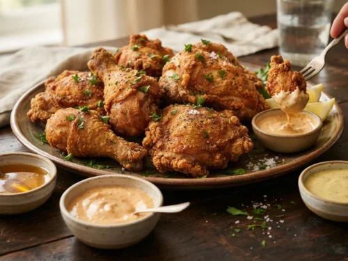 Crispy Southern Fried Chicken with Three Dipping Sauces