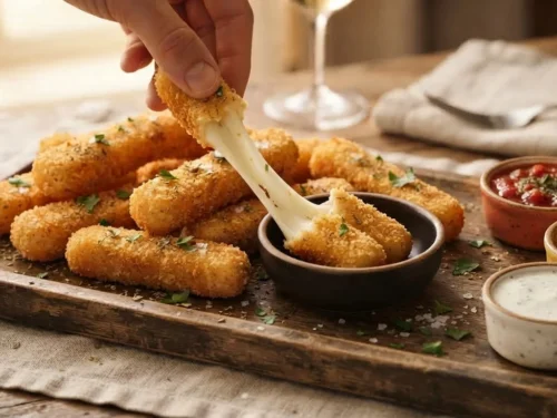 Crispy Fried Cheese Fingers with 3 Dipping Sauces