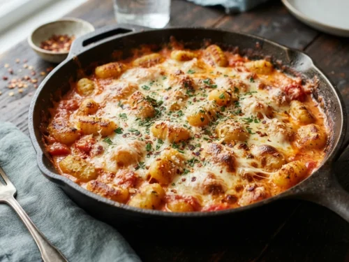 Seared Gnocchi with Garlic Tomato & Mozzarella