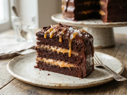Chocolate Fudge Cake with Salted Caramel Ganache