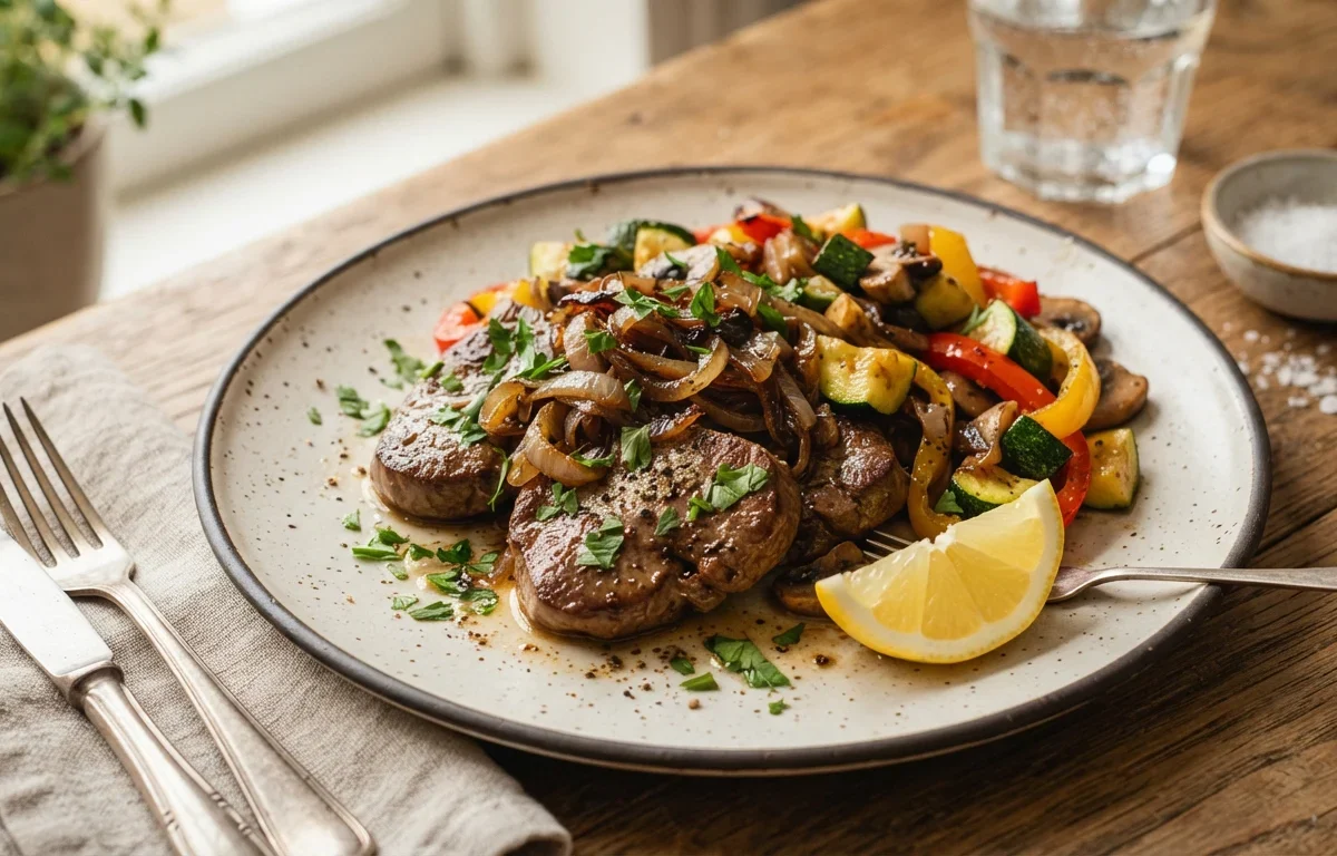 Garlic Butter Beef Liver with Caramelized Onions & Colorful Vegetables