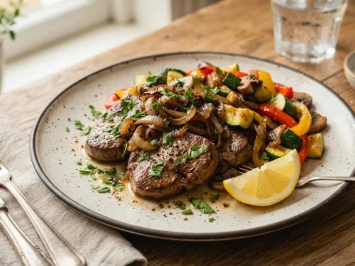 Garlic Butter Beef Liver with Caramelized Onions & Colorful Vegetables