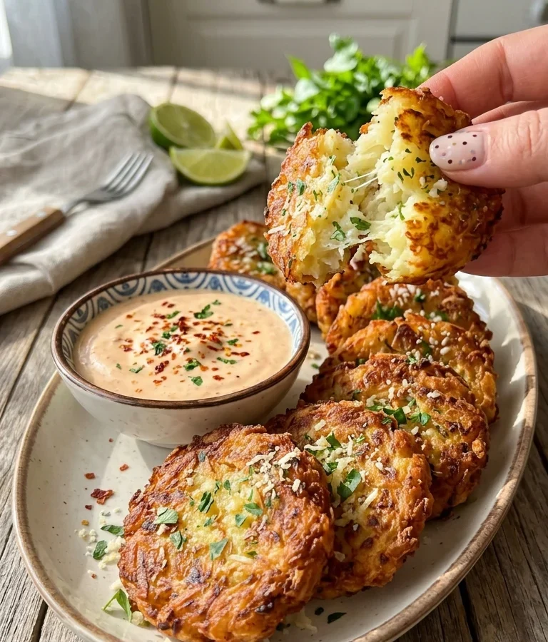 Crispy Garlic & Parmesan Potato Fritters