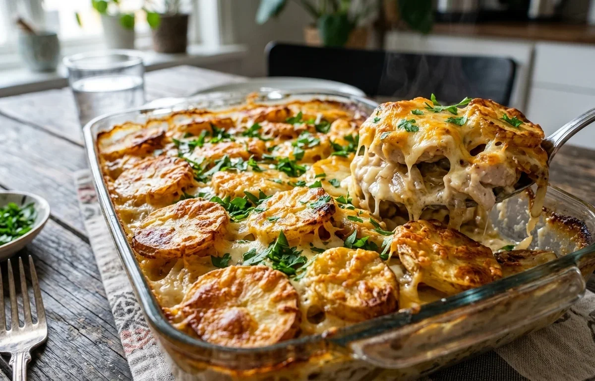 Crispy Potato & Cheesy Baked Chicken