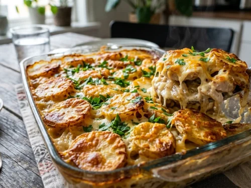 Crispy Potato & Cheesy Baked Chicken