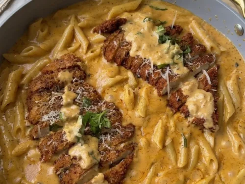 Crispy Chicken with Creamy Pasta