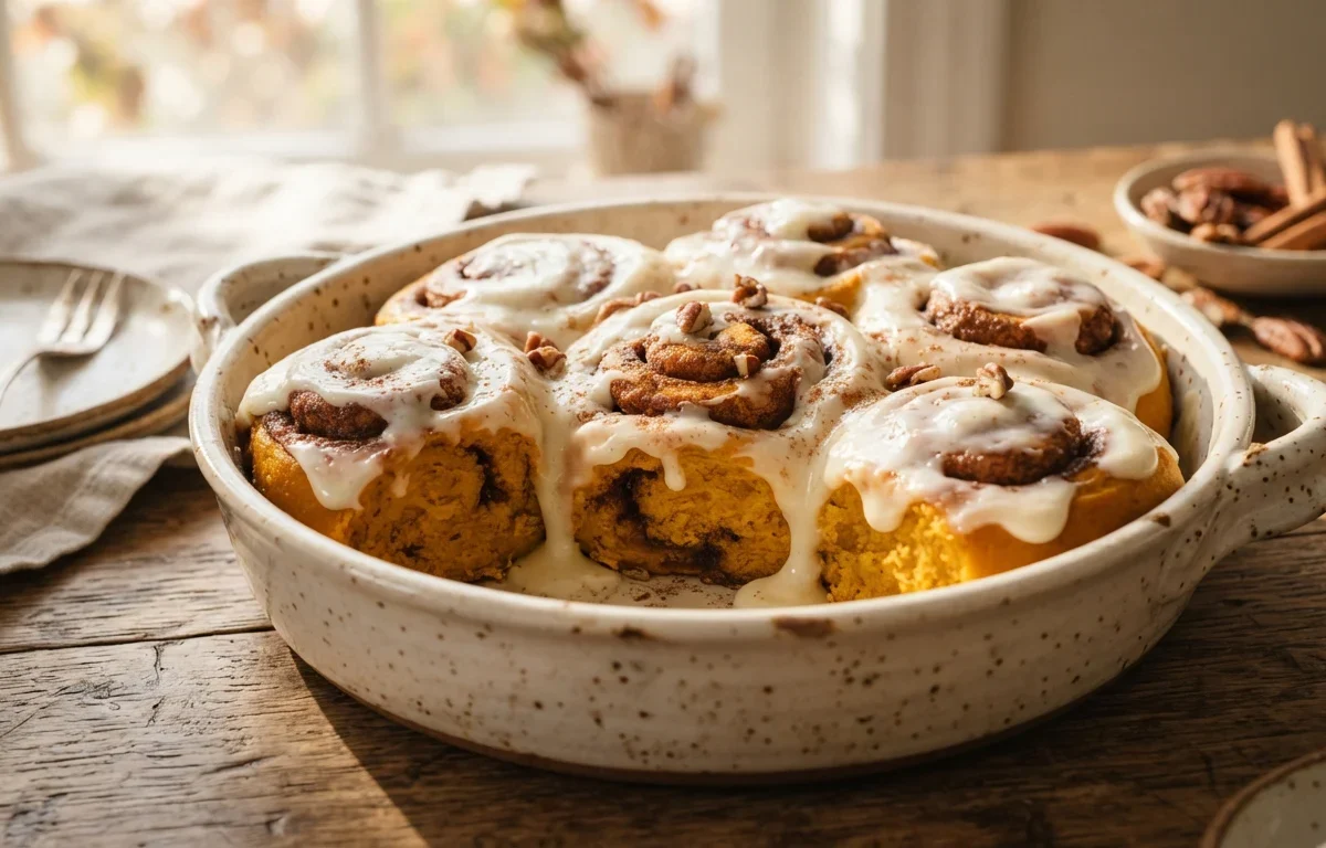 Soft Pumpkin Cinnamon Rolls with Cream Cheese Icing