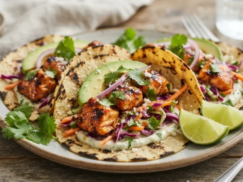 Honey-Chipotle Salmon Tacos with Red Cabbage Slaw