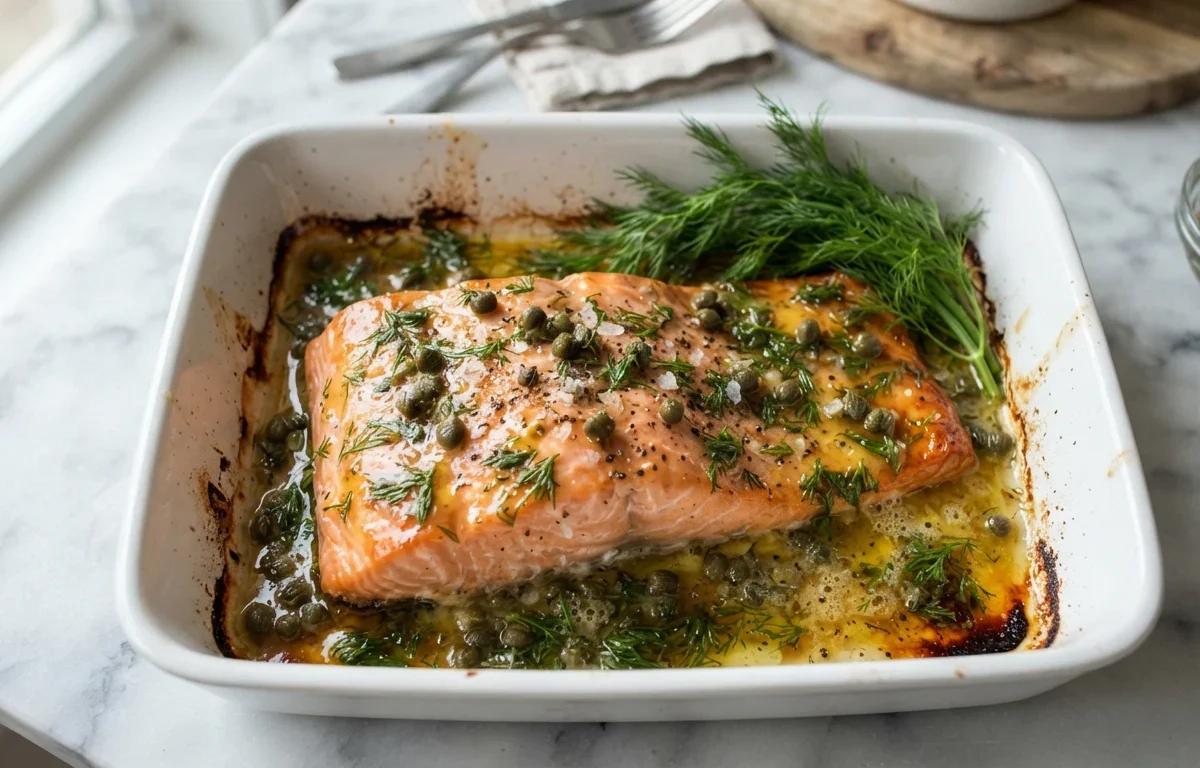 Baked Lemon Dijon Salmon with Dill & Capers