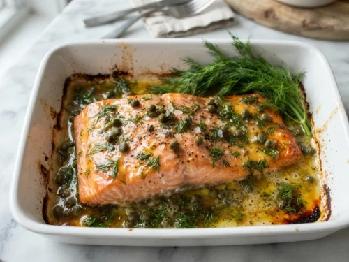 Baked Lemon Dijon Salmon with Dill & Capers