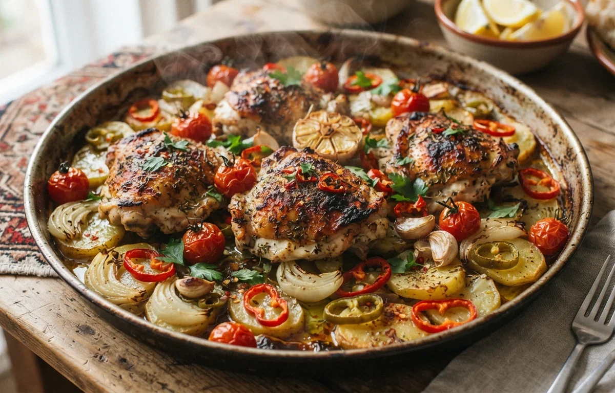 Baked Chicken Thigh Tray Bake (Tavuk Tava)