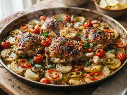 Baked Chicken Thigh Tray Bake (Tavuk Tava)