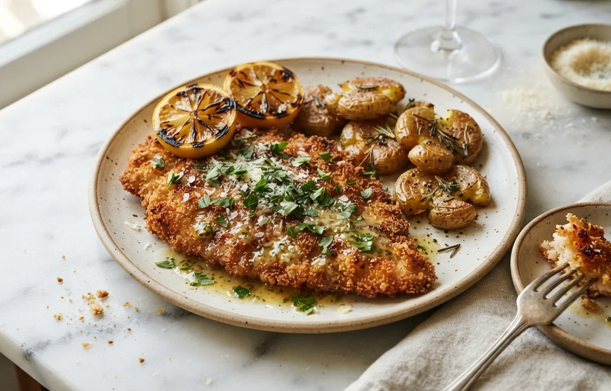 Crispy Lemon Garlic Chicken Schnitzel