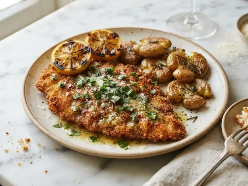 Crispy Lemon Garlic Chicken Schnitzel