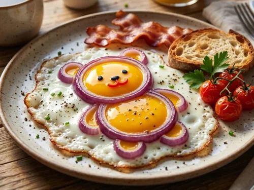Fun Bear-Shaped Fried Egg with Red Onion Outline