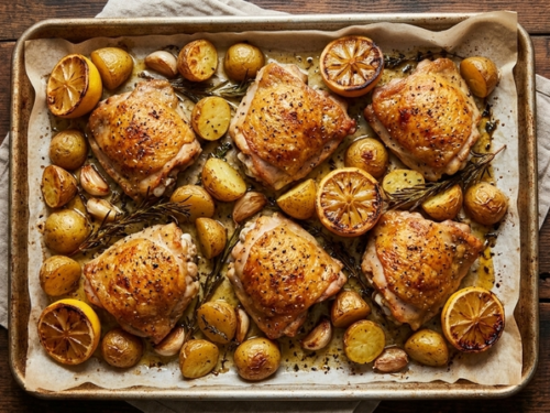 One-Pan Lemon Garlic Chicken Thighs with Crispy Potatoes